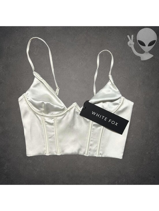 White Fox Boutique Tops - White Fox Boutique Satin Corset Top Women XS White Cropped V Bar Bustier NWT